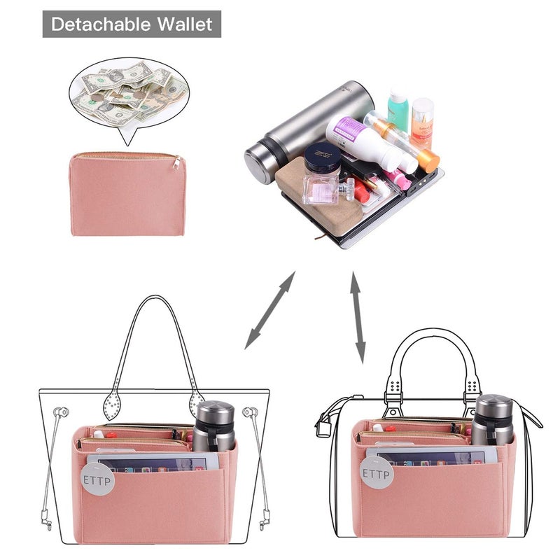 ETTP Purse Organizer, Felt Bag Organizer Insert For Speedy, Neverfull, Tote, Handbag, 8 Colors 5 Sizes (Large, Brush Pink) - Image 4